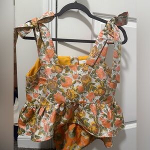 Moodie Floral High Low Blouse with Bow Straps